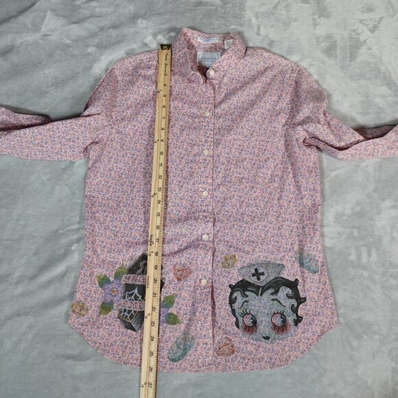 Vintage Levis Floral Button Shirt Womens 12 Betty Boop Art Pink 80s 90s - Picture 11 of 12
